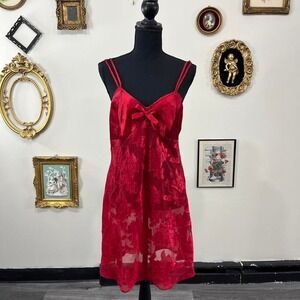 Vintage Y2K Frederick's of Hollywood Red Sheer Floral‎ Slip Dress